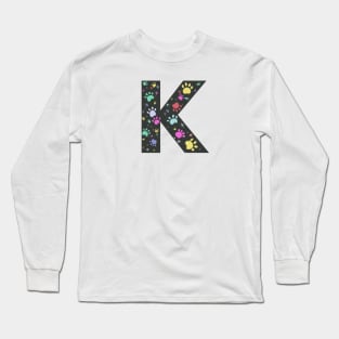 K letter with colorful paw print Long Sleeve T-Shirt